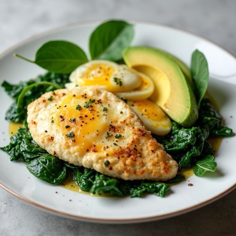 Egg White Scramble with Seared Chicken and Spinach