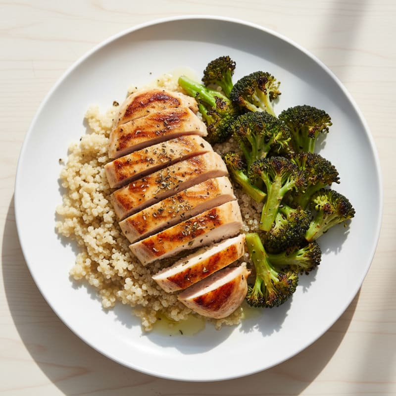 Grilled Chicken Breast with Quinoa and Roasted Broccoli