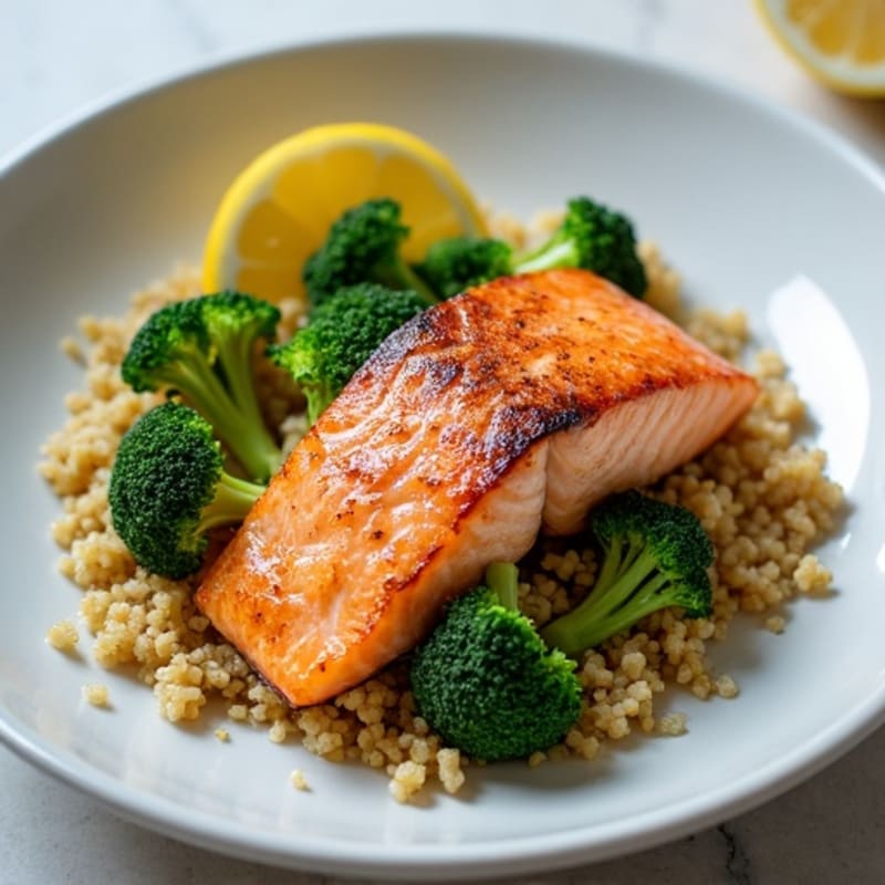 Seared Salmon with Roasted Broccoli and Quinoa
