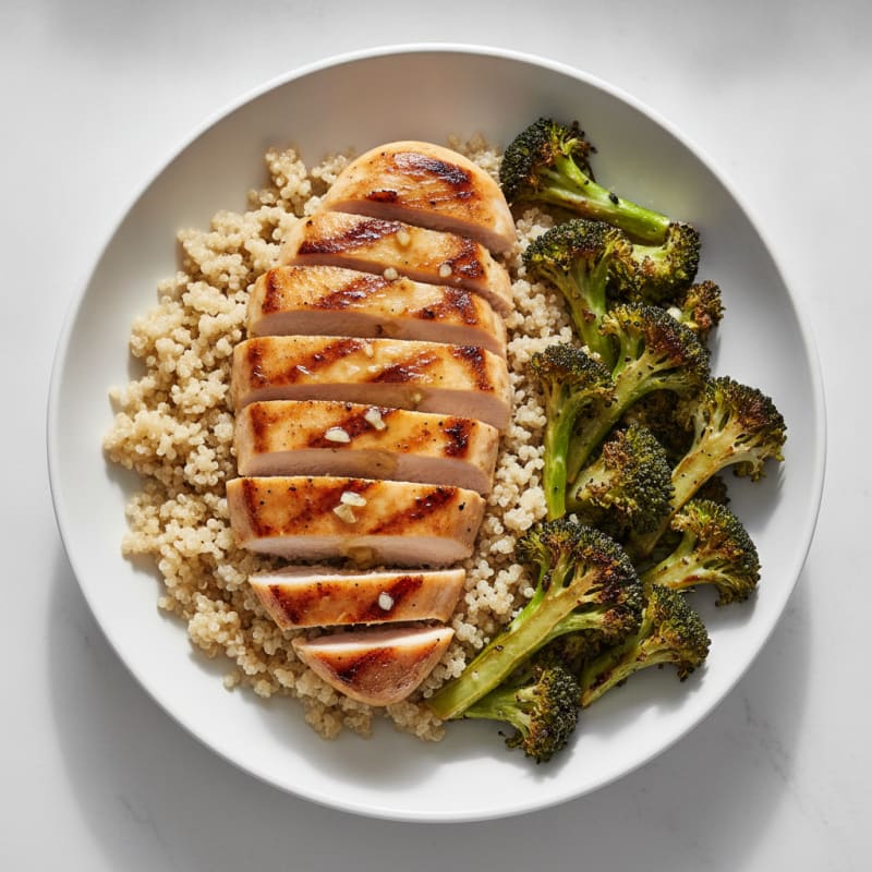 Grilled Chicken Breast with Quinoa and Roasted Broccoli
