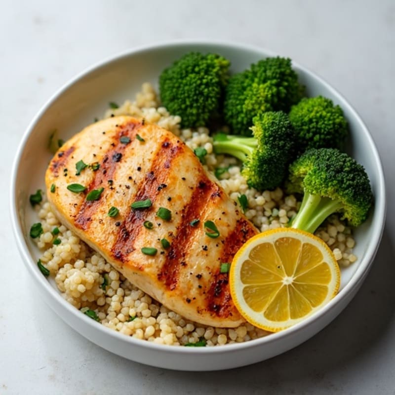 Grilled Chicken Breast with Quinoa and Roasted Broccoli