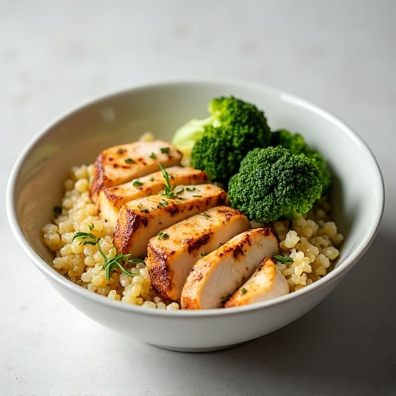 Grilled Chicken and Quinoa Bowl with Roasted Broccoli