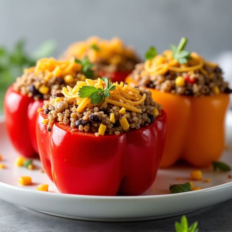 Fire-Roasted Quinoa and Black Bean Stuffed Bell Peppers