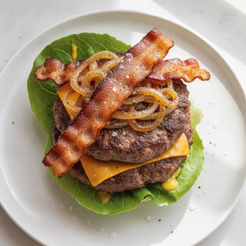 Double Bacon Cheeseburger with Caramelized Onions