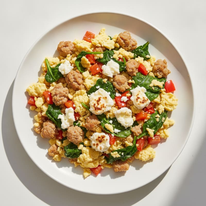 Egg White and Turkey Sausage Scramble with Spinach and Bell Peppers