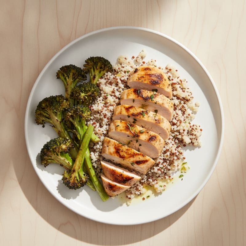 Grilled Chicken Breast with Quinoa and Roasted Broccoli