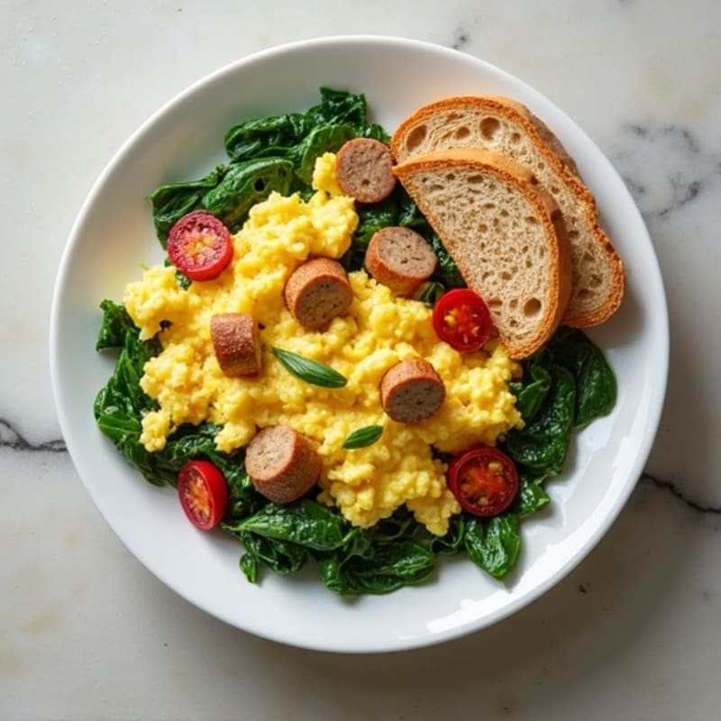Egg White and Turkey Sausage Scramble with Spinach