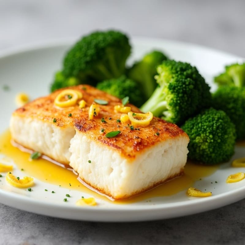 Seared Cod Fillet with Steamed Broccoli and Lemon Zest