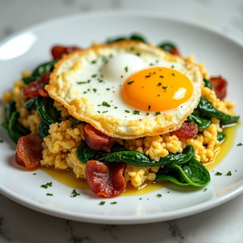 Cottage Cheese Egg Scramble with Spinach and Turkey Bacon