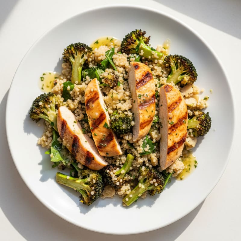 Grilled Chicken and Quinoa Salad with Roasted Broccoli