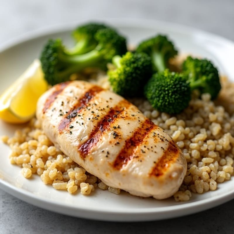 Grilled Chicken Breast with Quinoa and Roasted Broccoli