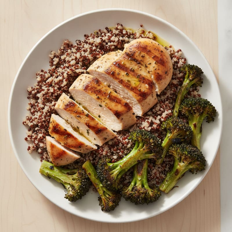 Grilled Chicken Breast with Quinoa and Roasted Broccoli