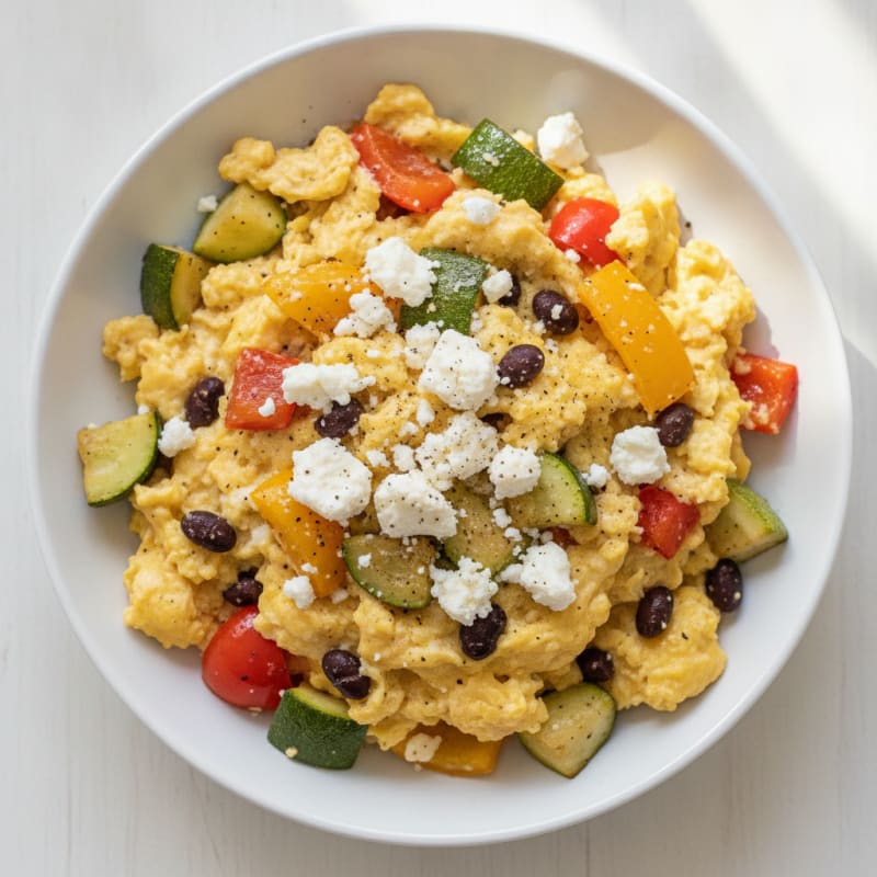 Hearty Scrambled Eggs with Roasted Vegetables