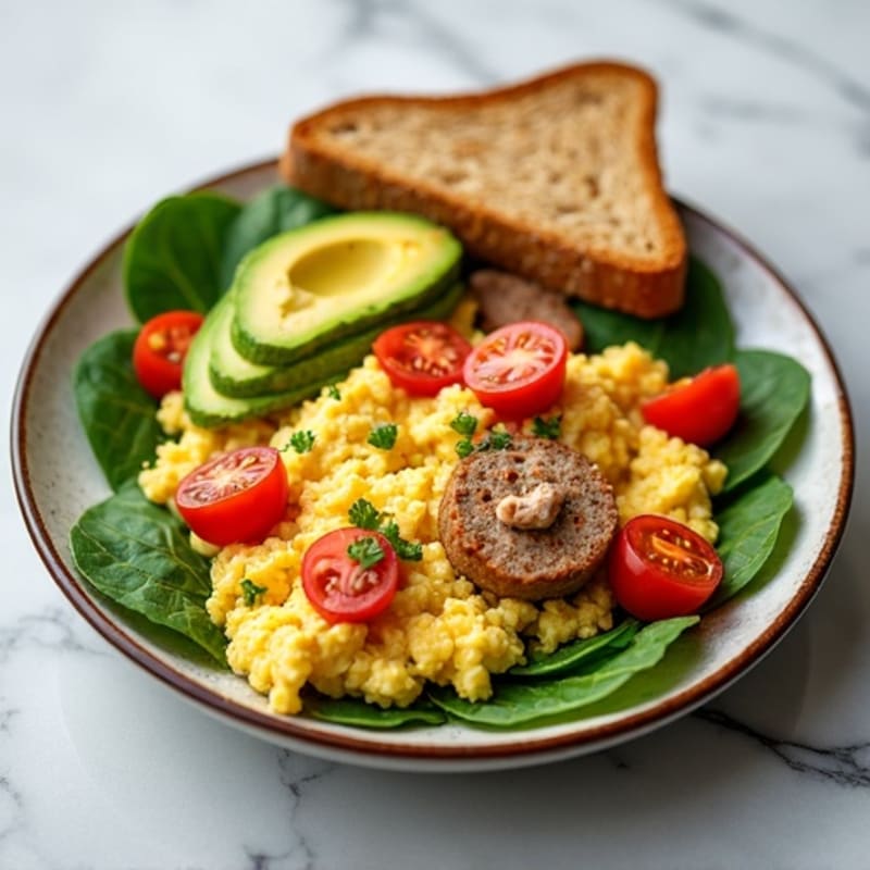 Egg White Scramble with Turkey Sausage and Spinach
