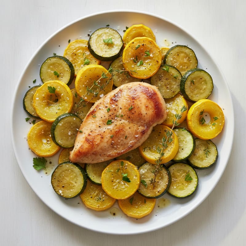 Roasted Summer Squash with Herbs and Chicken