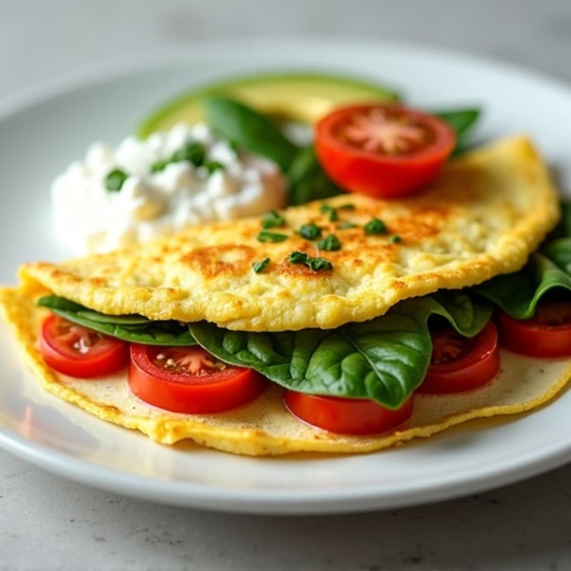 Egg White Spinach Omelet with Cottage Cheese and Fresh Tomato