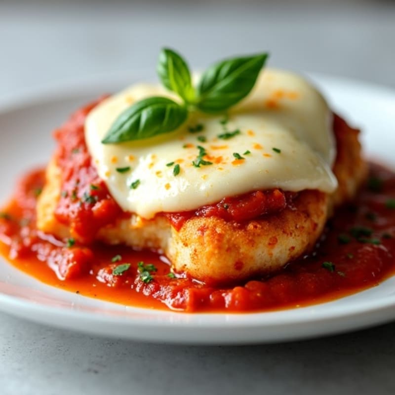 Baked Chicken Breasts with Marinara, Melted Mozzarella, and Fresh Basil