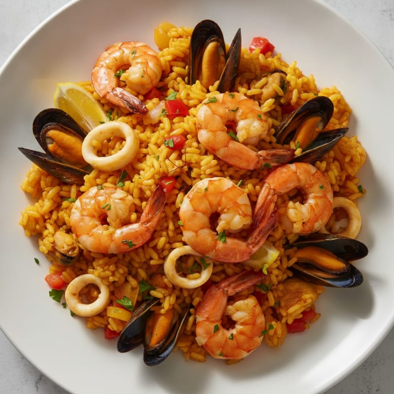 Spanish Seafood Paella with Saffron Rice