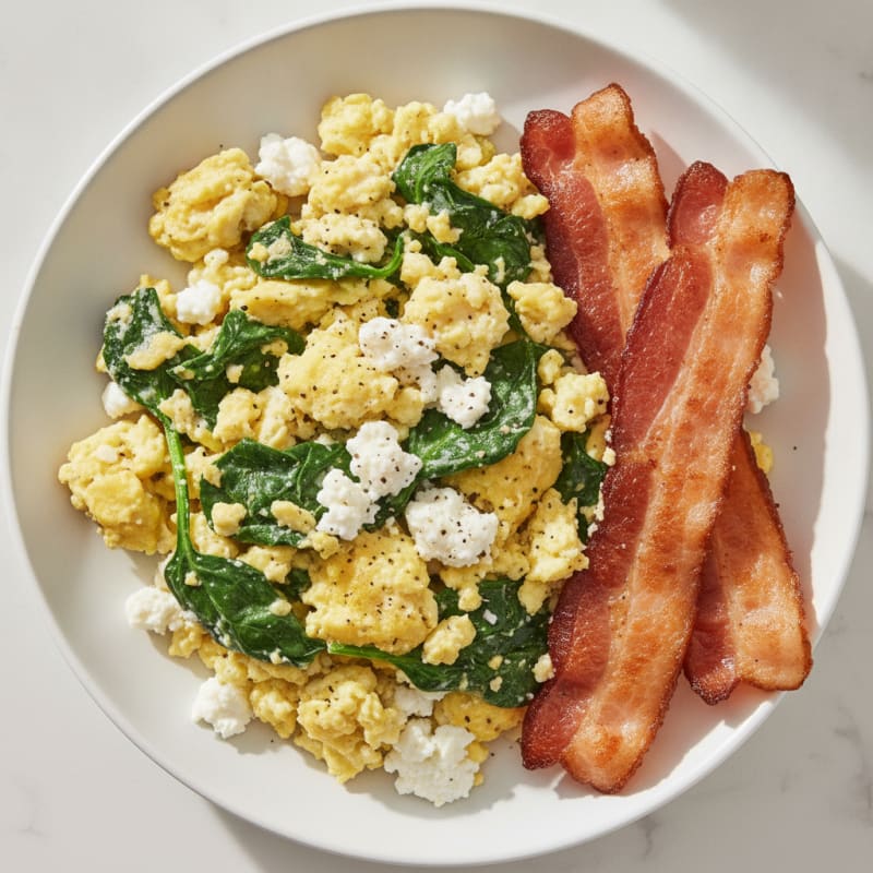 Cottage Cheese Scramble with Spinach and Turkey Bacon