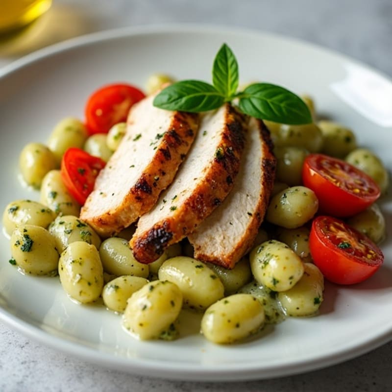 Creamy Basil Pesto Gnocchi with Roasted Tomatoes