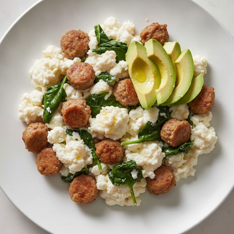 Egg White Scramble with Turkey Sausage and Spinach