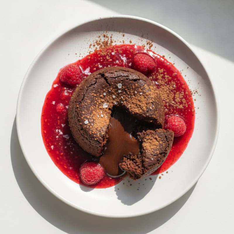 Chocolate Lava Cake with Raspberry Coulis