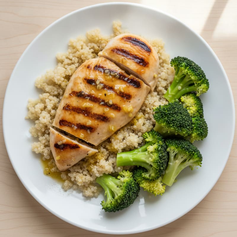 Grilled Chicken Breast with Quinoa and Steamed Broccoli