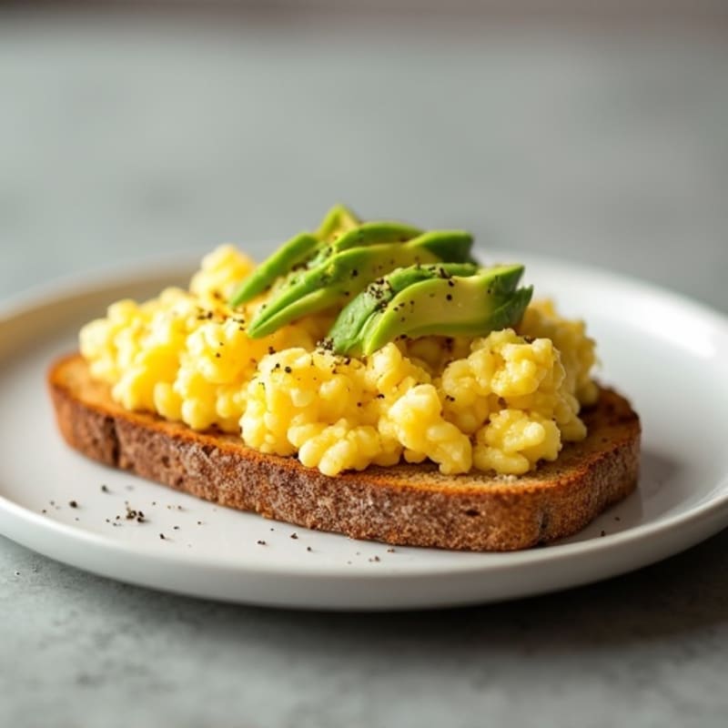 Creamy Scrambled Eggs on Crunchy Avocado Toast