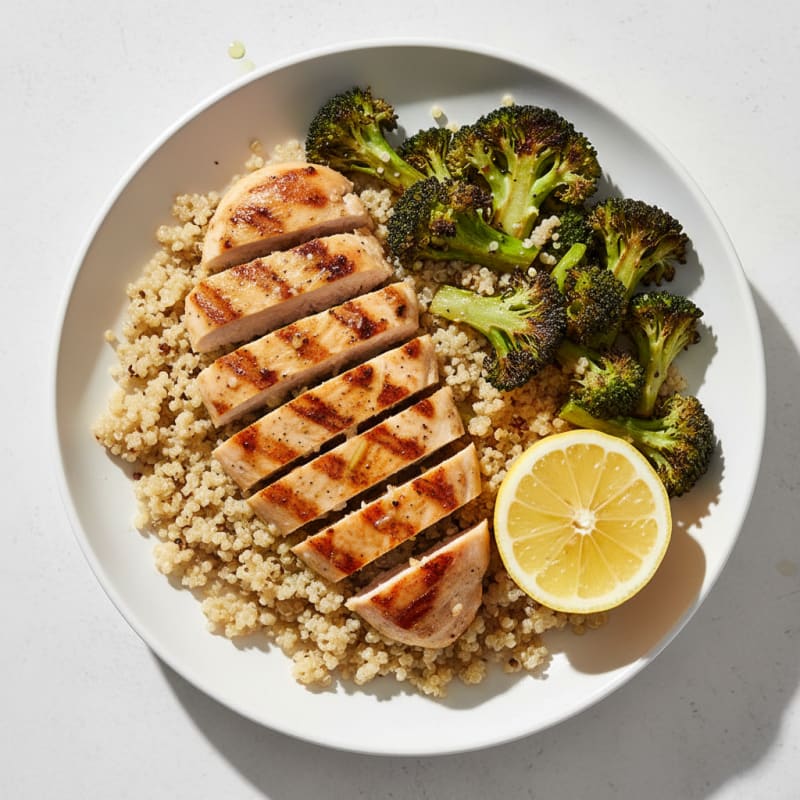 Grilled Chicken Breast with Quinoa and Roasted Broccoli
