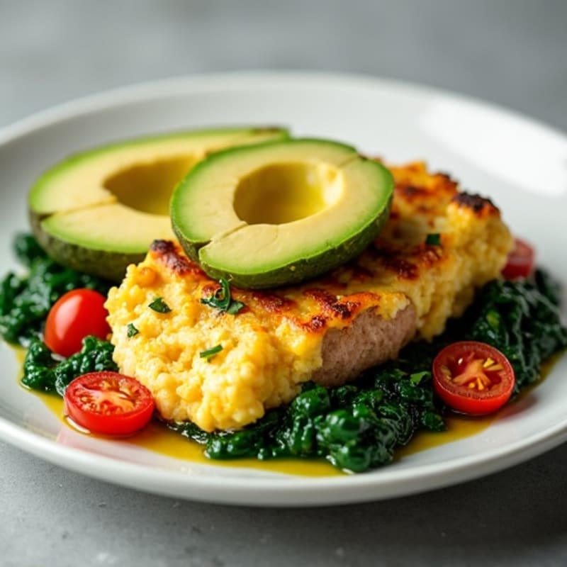 Egg White Scramble with Turkey Sausage and Sautéed Spinach