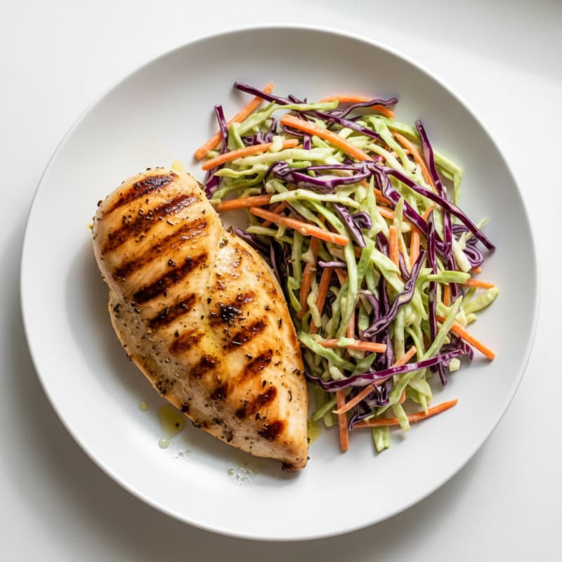 Grilled Chicken Breast with Crunchy Cabbage Slaw