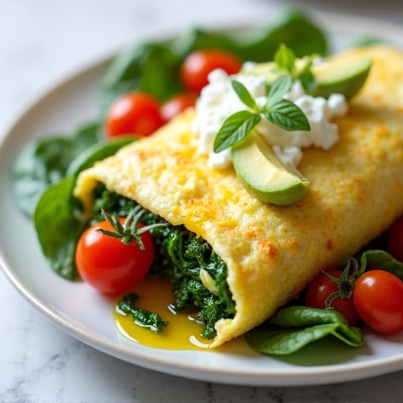 Egg White Spinach Omelette with Cottage Cheese and Cherry Tomatoes