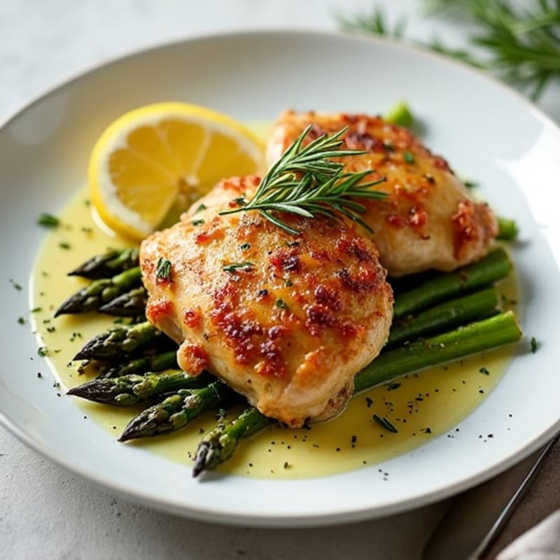 Crispy Lemon-Herb Roasted Chicken Thighs with Roasted Asparagus