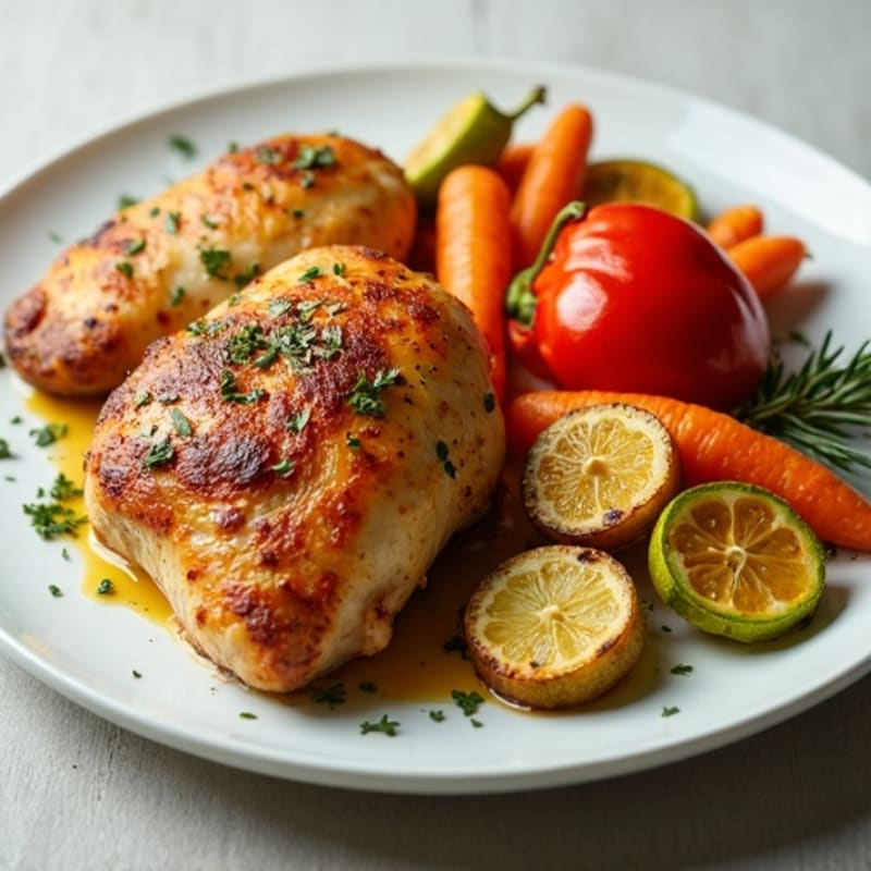 Crispy Lemon-Herb Roasted Chicken with Roasted Vegetables