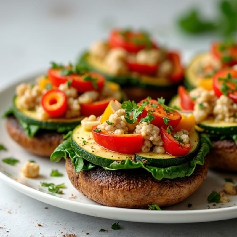 Portobello Mushrooms Stuffed with Lean Ground Turkey and Roasted Vegetables