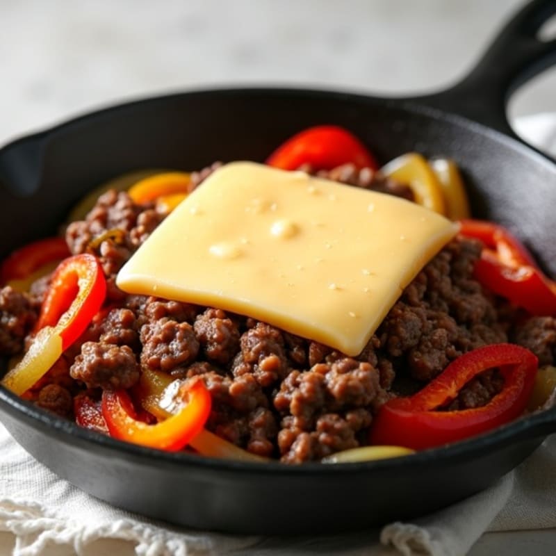 Lean Beef Skillet with Sautéed Peppers, Onions, and Melty Provolone