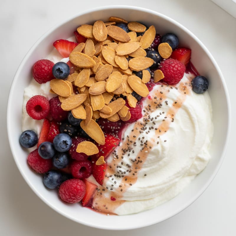 Greek Yogurt Protein Parfait with Mixed Berries and Almonds