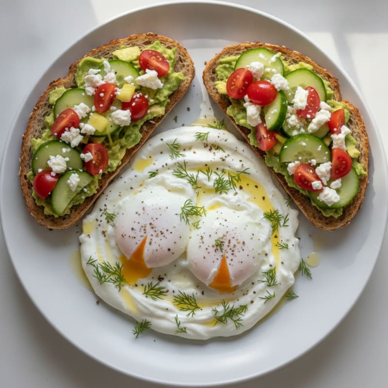 Mediterranean Poached Eggs with Avocado Toast