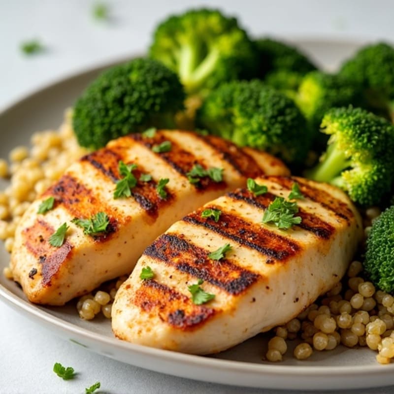 Grilled Chicken Breast with Quinoa and Roasted Broccoli