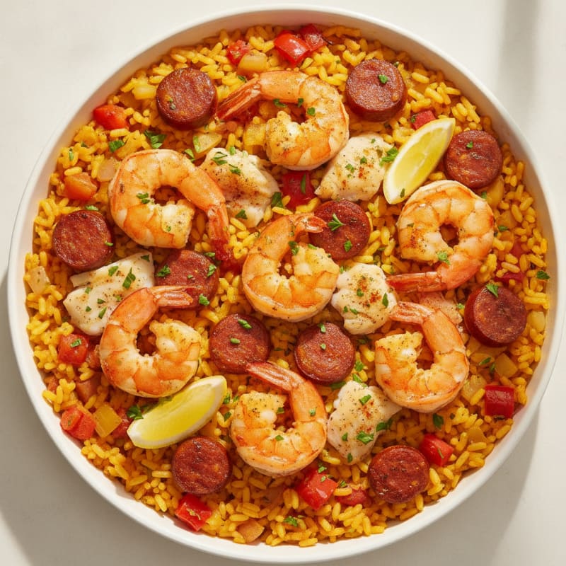 Saffron Seafood Paella with Chorizo