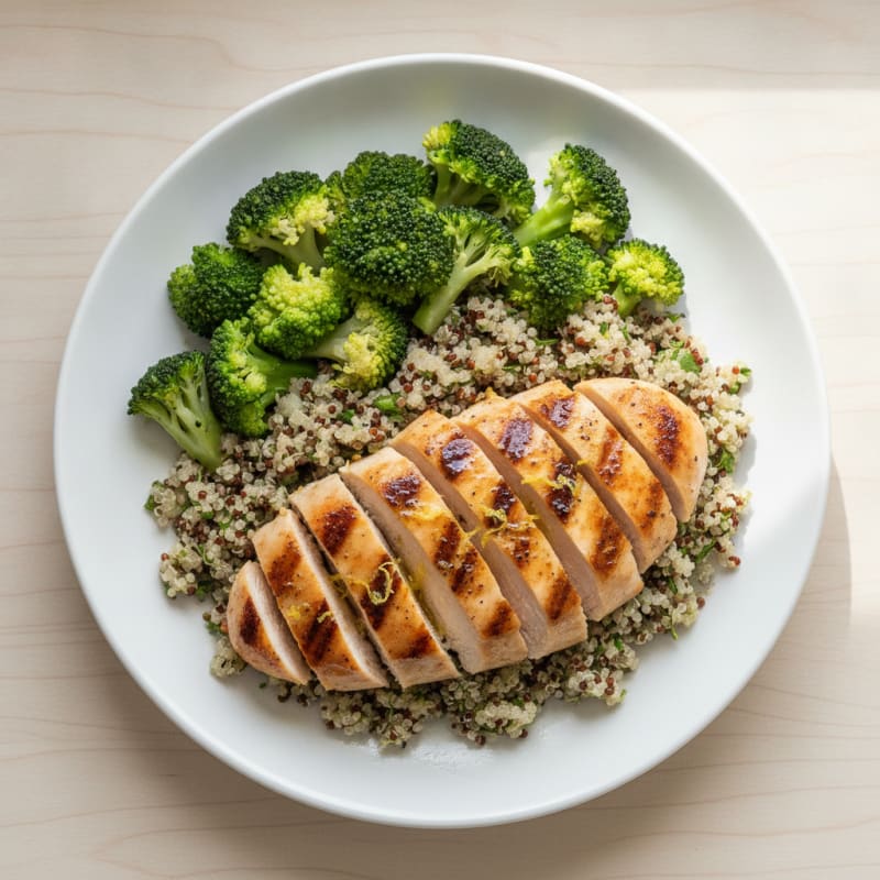 Grilled Chicken Breast with Quinoa and Steamed Broccoli