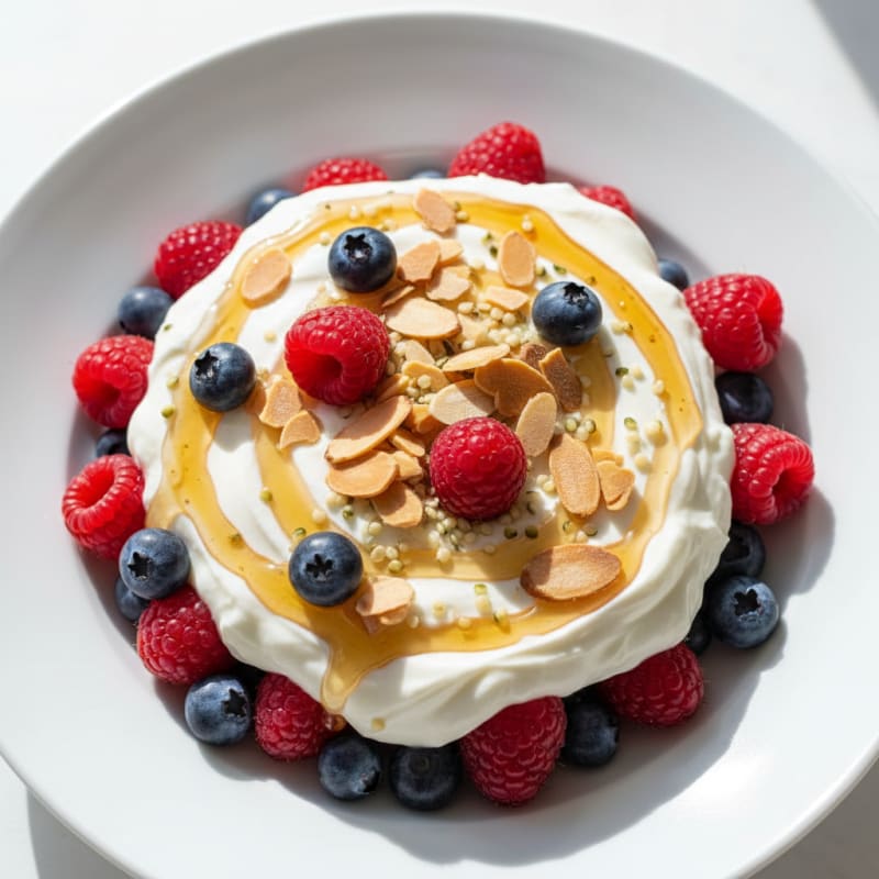 Greek Yogurt Parfait with Mixed Berries and Crunchy Almonds