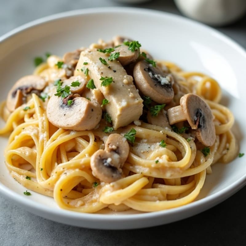 Creamy Garlic-Truffle Mushroom Protein Pasta