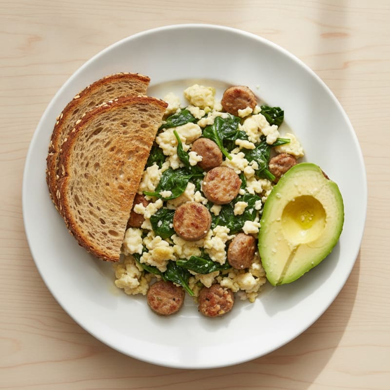 Egg White Scramble with Turkey Sausage and Spinach