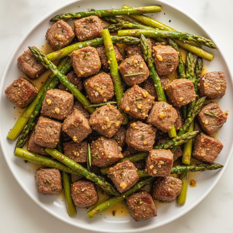 Garlic Herb Steak Bites with Asparagus