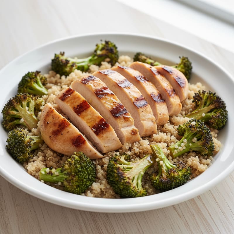 Grilled Chicken Breast with Quinoa and Roasted Broccoli