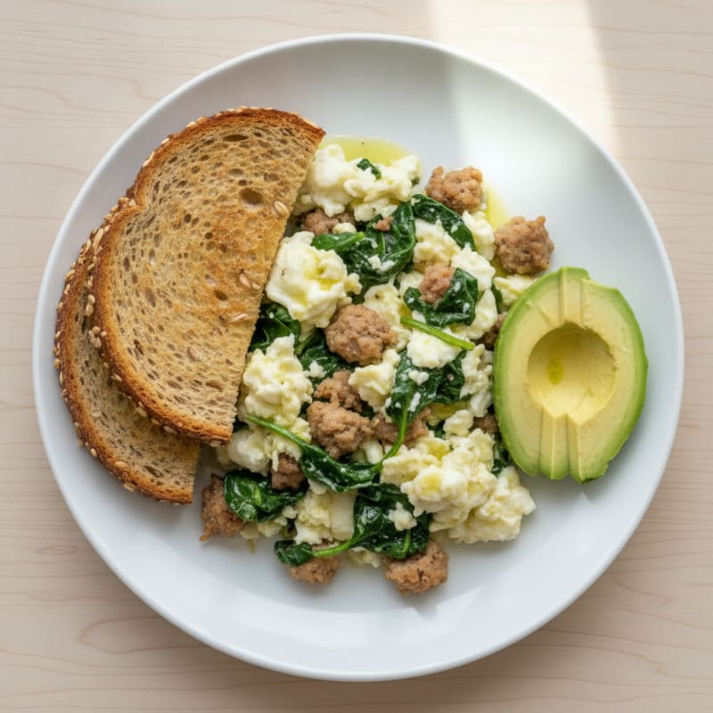 Egg White and Turkey Sausage Scramble with Spinach
