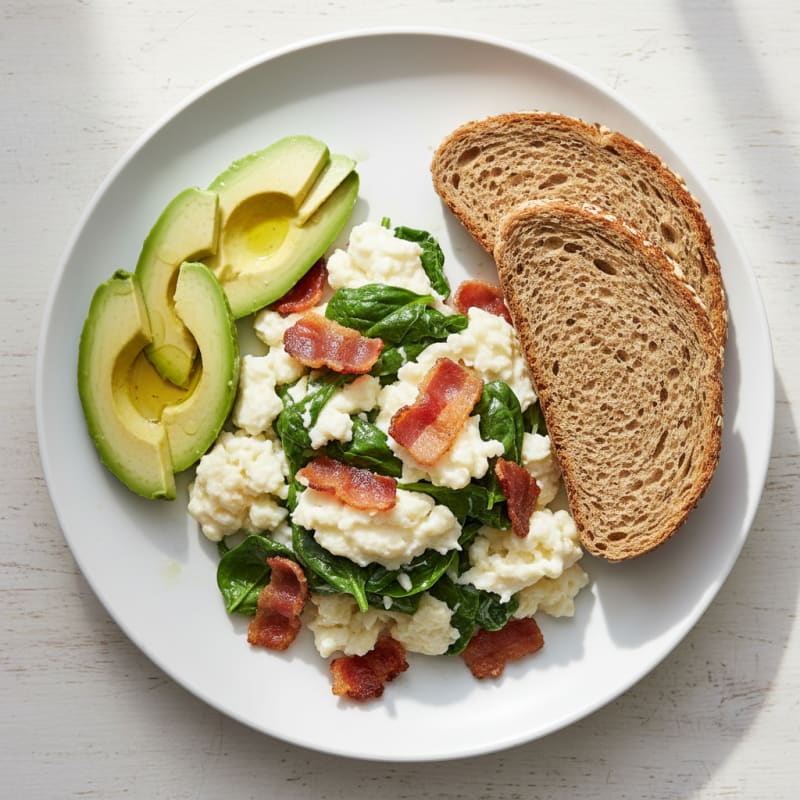 Egg White Scramble with Spinach and Turkey Bacon