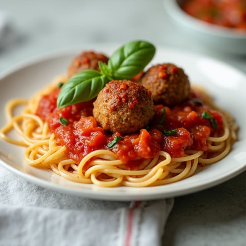 Lean Turkey Meatballs with Whole Wheat Spaghetti and Fresh Herb Tomato Sauce