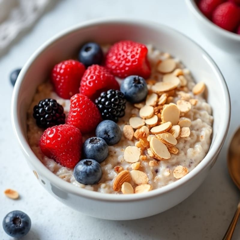 Creamy Protein Oatmeal with Fresh Berries and Crunchy Nuts